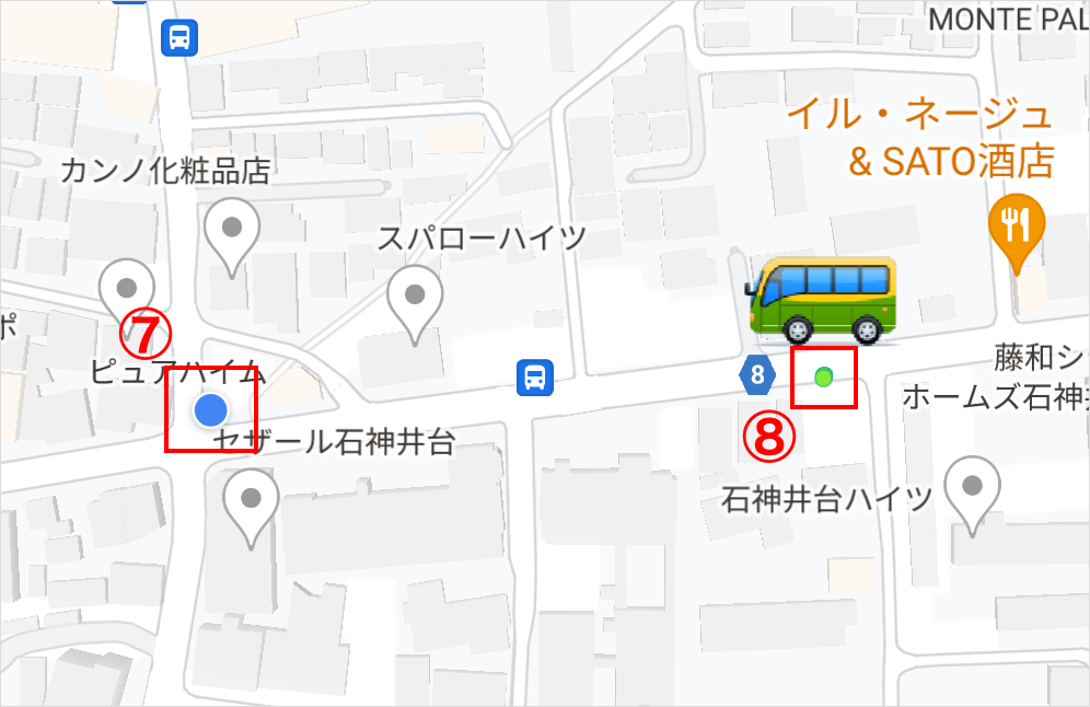 バス走行履歴とユーザ現在地